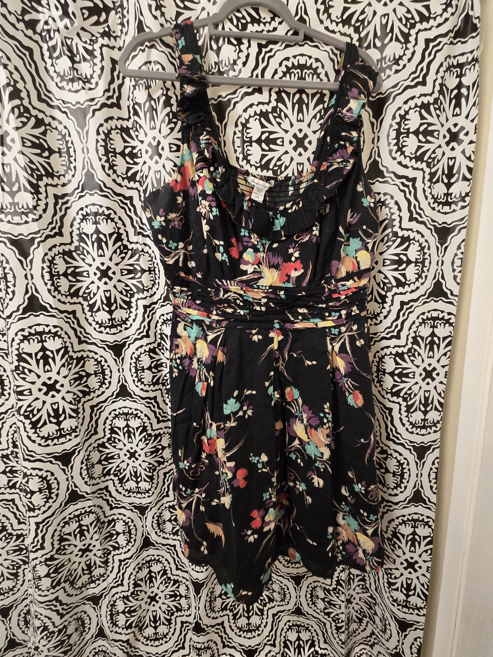 American Rag Black Floral Ruffle-Trim Mini Dress